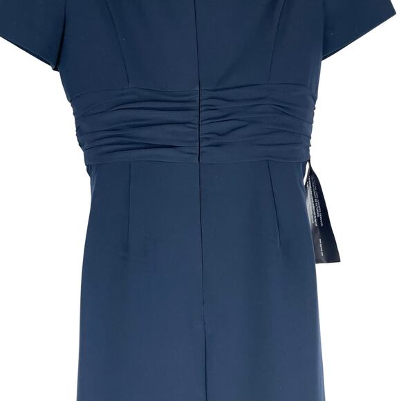 Kay Unger Garbo Gathered Column Gown Short Sleeve Carbon Blue Size 8 - Picture 12 of 14